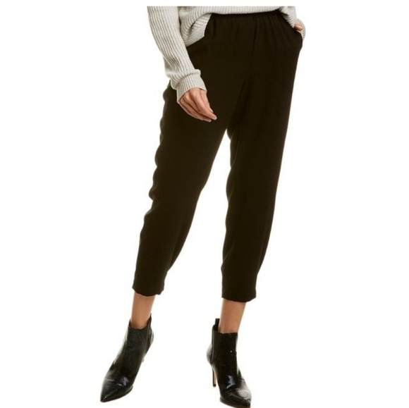 Vince Pull On Crop Pants w/Elastic Waist Black Dress Slacks